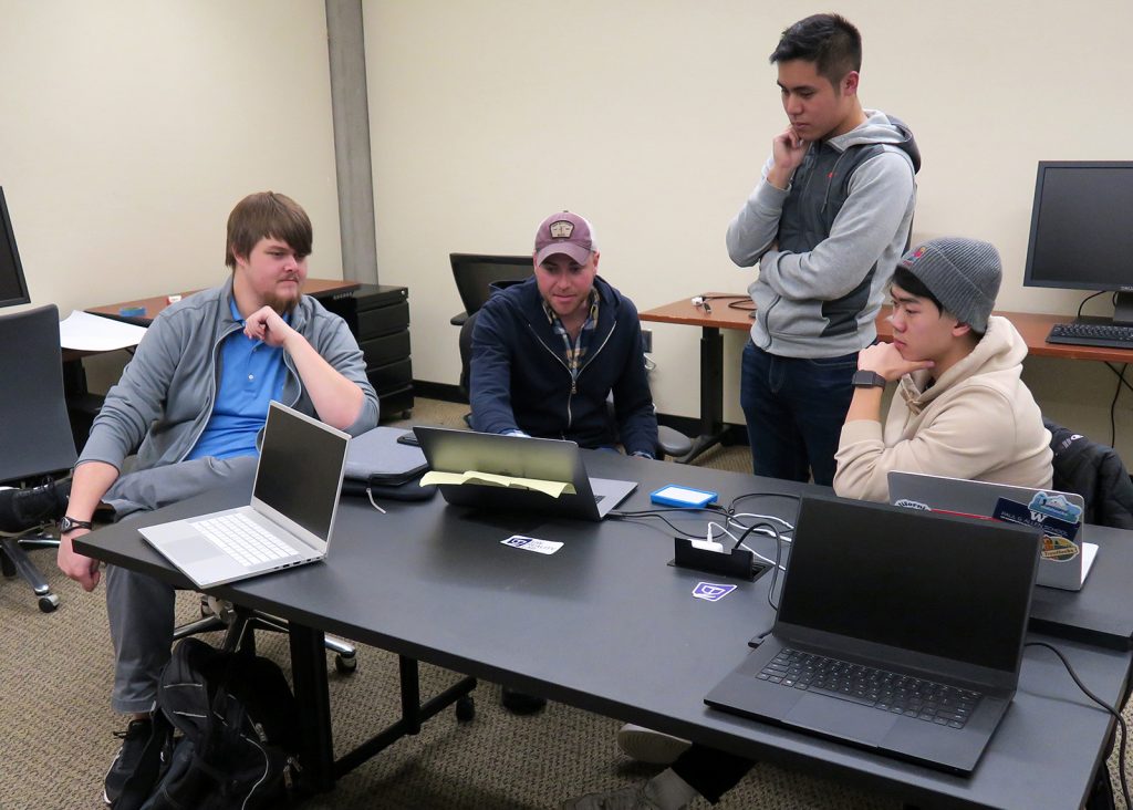 the Whaleback Anticline development team, in the UW Reality Lab Incubator, January, 2020 (photo by D. Kessler)